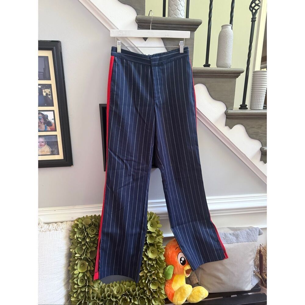 Urban Outfitters Navy Pinstripe Red Racing Stripe Trouser Pants sz S EUC